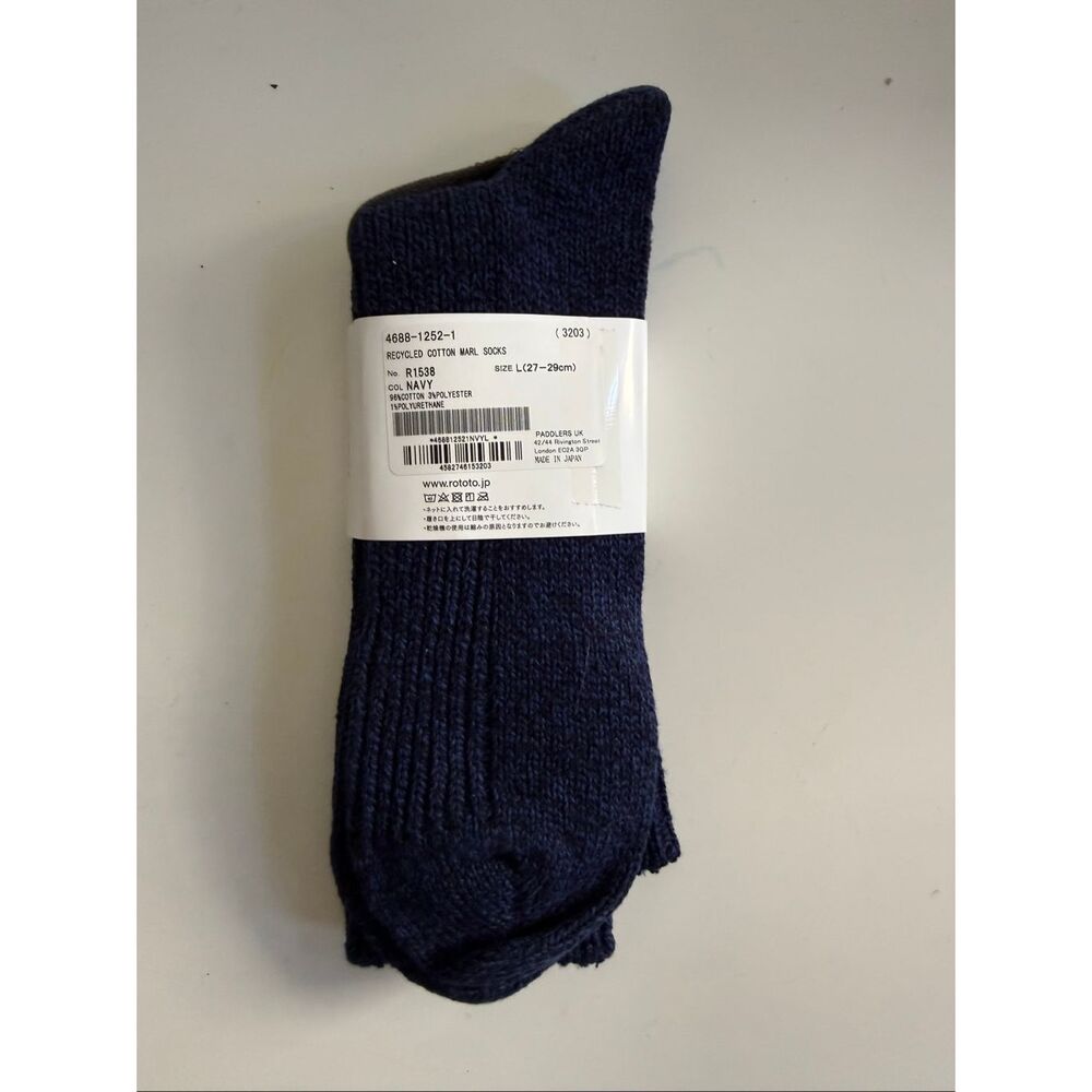 ROTOTO Ragg Crew Socks Navy Merino Wool Cotton Made Japan Unisex Size L 27-29cm - Picture 4 of 6